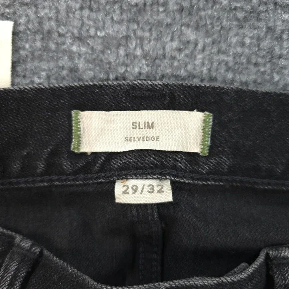 American‎ Eagle Jeans Mens 29x31 Black Denim Slim Selvedge Button Fly Preppy